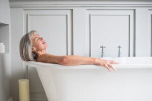 bath safety begins at home. this senior does not have grab bars shower placement.