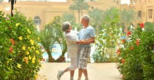 elderly couple dancing