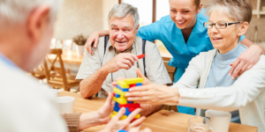 seniors playing a board game